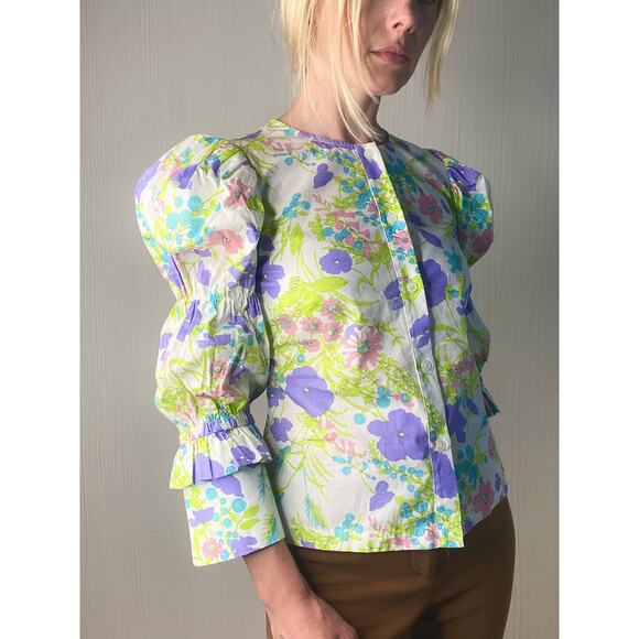 LES REVERIES Elizabeth Floral Puff Sleeve Blouse US SMALL NWT $295 - Picture 7 of 13